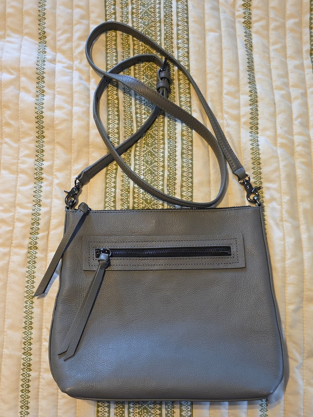 Gray Crossbody Leather Shoulder Bag - Unbranded